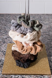 Scrunchie Organizer stand in glittery Gold color. Choose from 15" or 10" tall. Square base measures 6" x 6". 